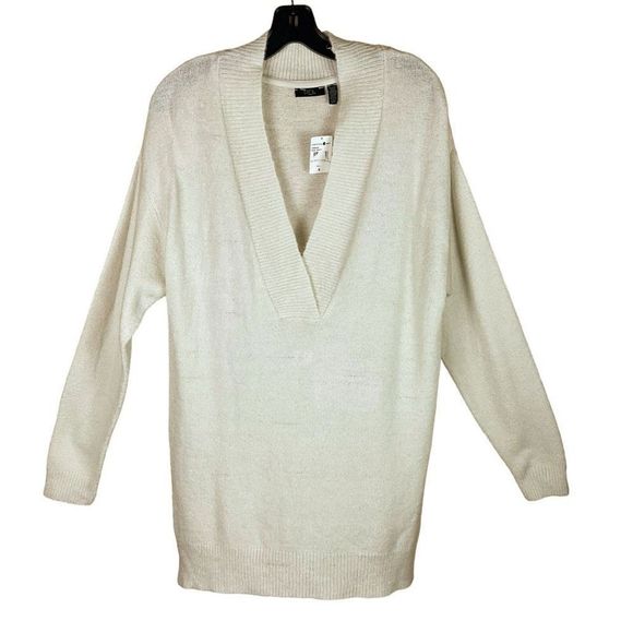 RDI Sweater Tunic V-Neck Cream Pearl Essence Side Slits Oversized Women Small - Picture 10 of 10